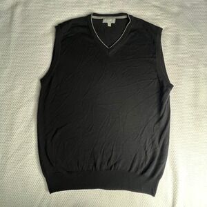 Toscano Firenze Mens XL‎ Black 100% Merino Wool V Neck Sweater Vest Sleeveless